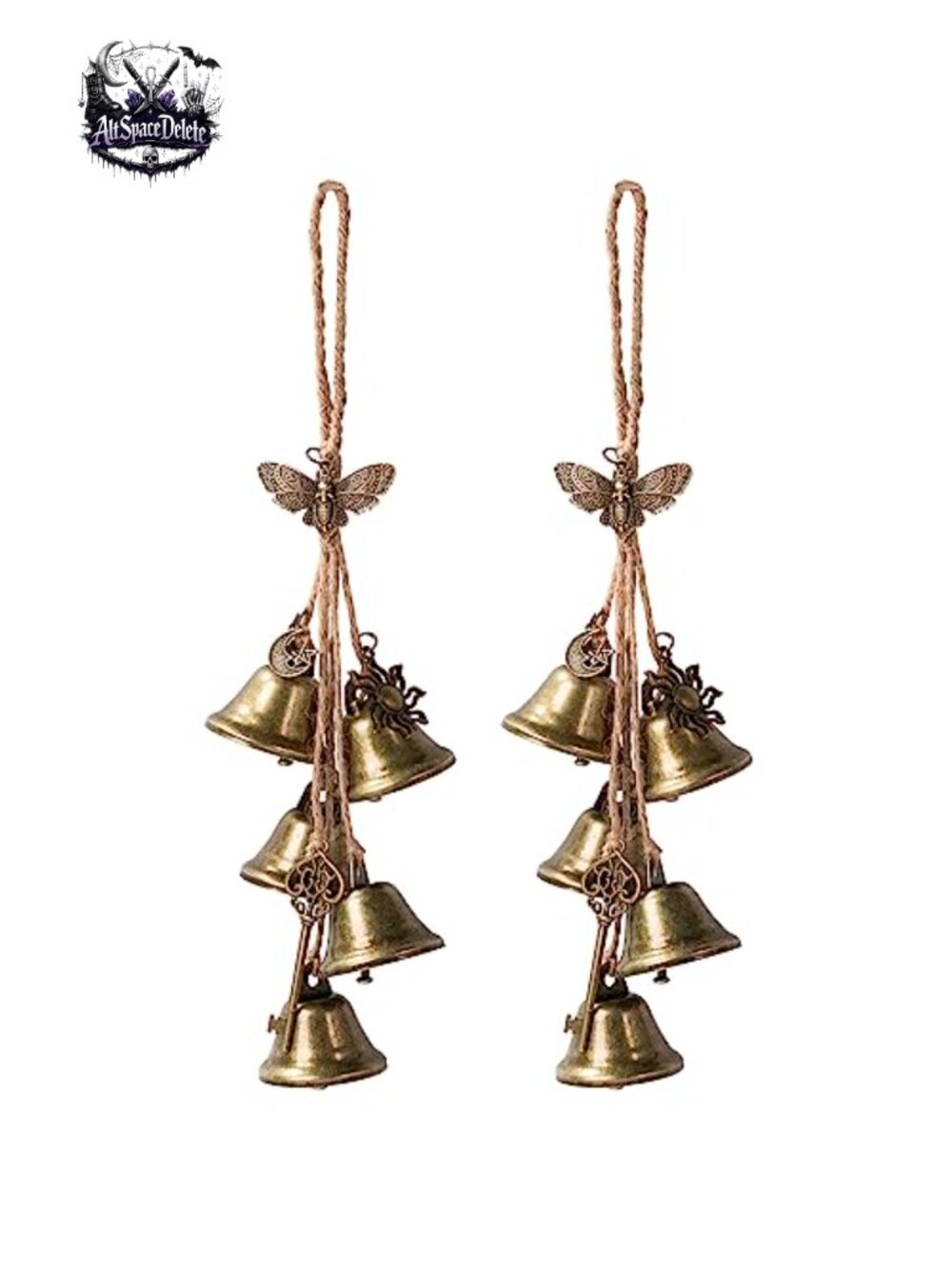 Witch Bells 2pc Brass Protection Wiccan Decor Hanging Witchcraft Wind Chimes